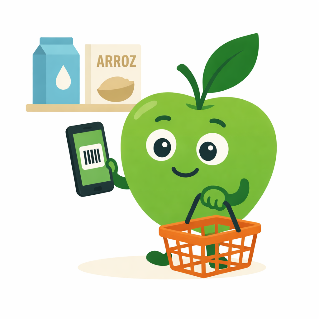 Ilustración de la mascota Zanai con un teléfono que escanea un código de barras